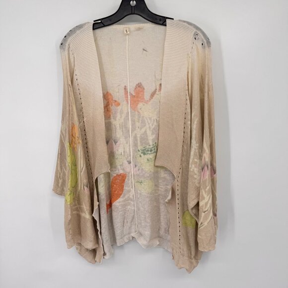 Anthropologie Moth Gossamer Pond Koi Frog Linen Cardigan sweater size large - Picture 5 of 12